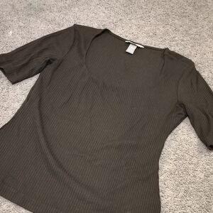 Cute Olive Green Top With A Sweetheart Neckline